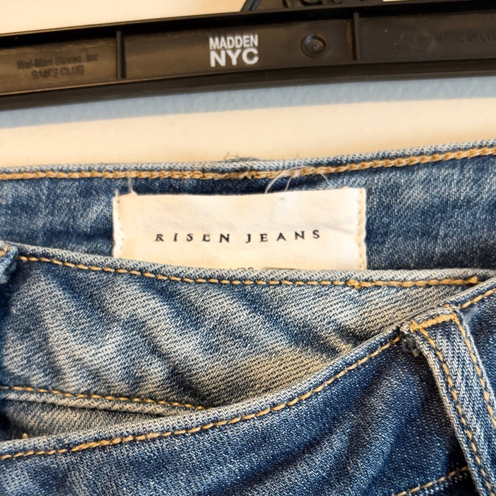 Risen: Straight Leg distressed Jeans raw hem. - Blue 11/30 is tag. - Picture 3 of 13